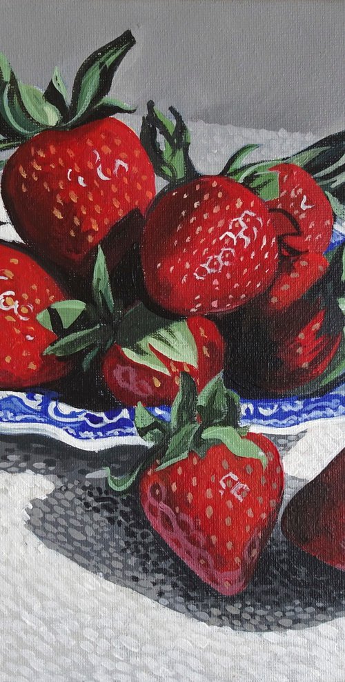 Strawberries on Blue And White Dish by Joseph Lynch
