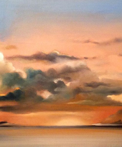 Marine Coast at sunset- original oil on wood-horizontal cut- ready to hang- 30 x 60 cm (12' x 24 ') by Carlo Toma