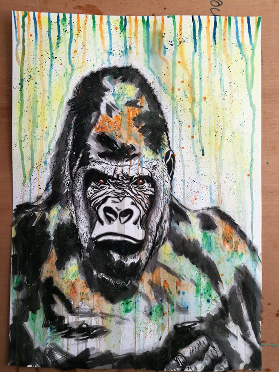 Big Boy. Watercolour Gorilla Painting on Paper. Free Worldwide Shipping