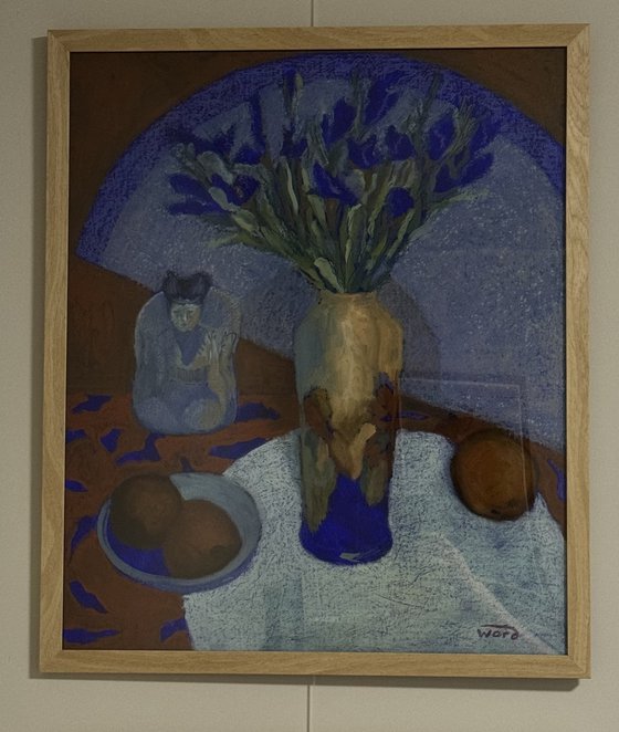 The still life with blue fan.