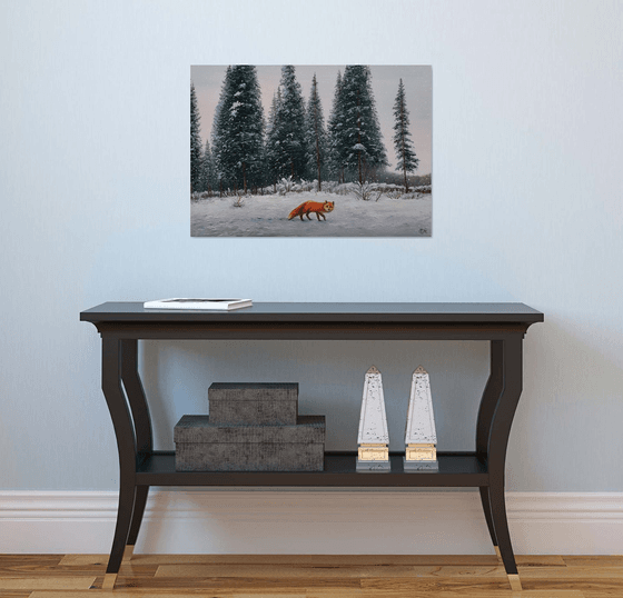 Winter landscape with a fox