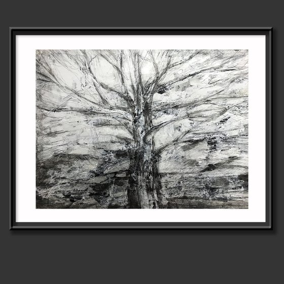 Black textured abstract landscape Tree's ghost