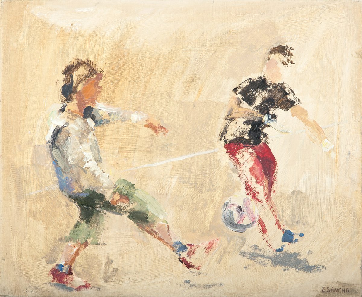 Expressive Portrait Oil Painting By Susana Sancho Beltran, 18 X 15", Soccer, Original Artwork