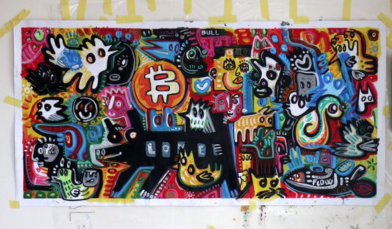 LOVE NATURE "and BITCOIN appeared in my painting" 100x210cm
