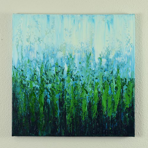 Green and Blue - Textured Nature Abstract Painting by Suzanne Vaughan