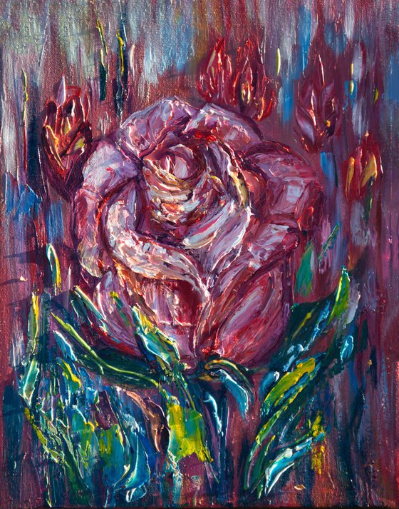 Original Abstract Rose (Palette Knife 11"x14"x0.75") by OLena Art