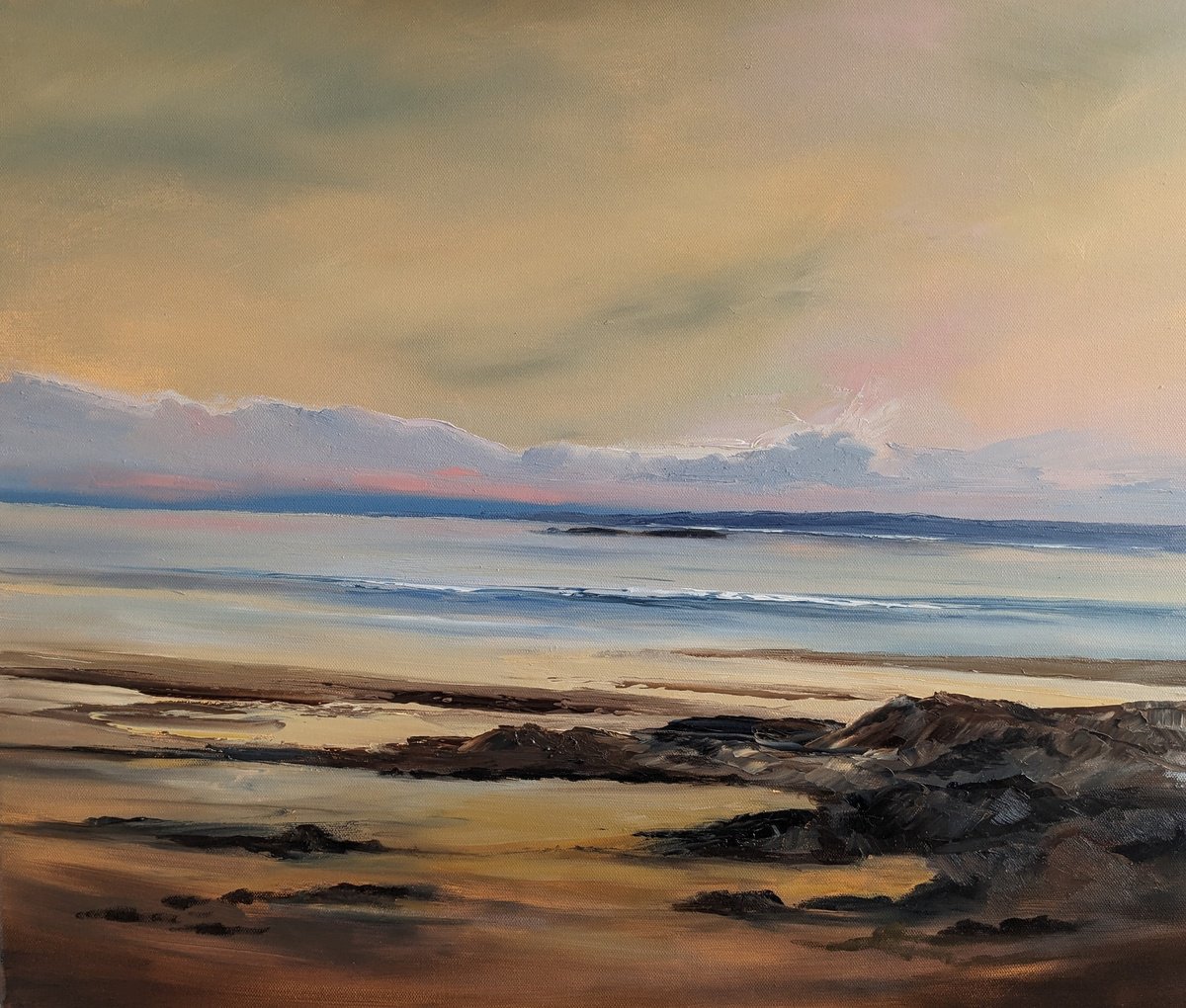 Impressionistic Landscape Oil Painting By Steve Keenan, 26 X 22", Evening At Rhosneigr, Original Artwork