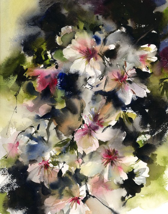 Almond Blooming Florals Watercolor Painting