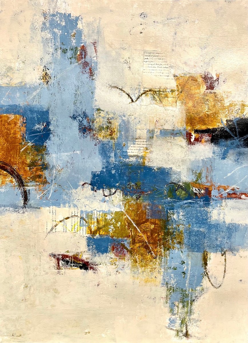 Geometric Landscape Acrylic Painting By Shellie Garber, 18 X 24", Coastal Map, Original Artwork