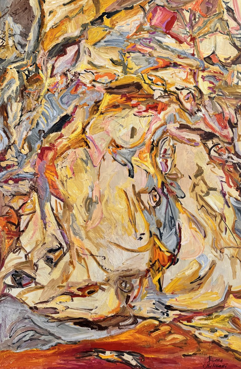 Abstract Oil Painting By Diana Malivani, 39 X 59, La Reciprocite, Original Artwork