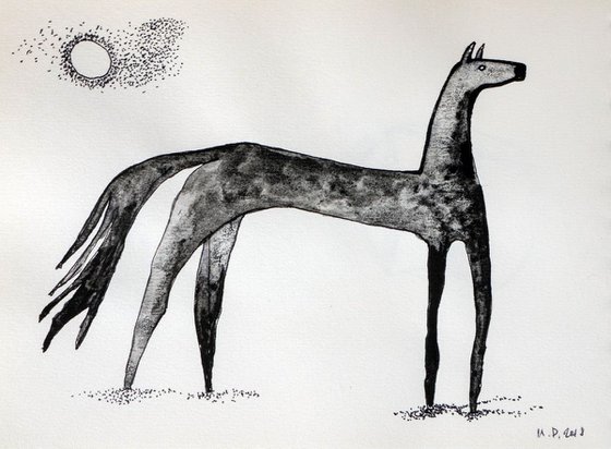 Horse ink drawing on paper