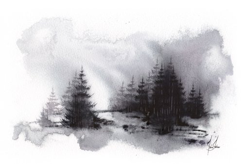 Places XXX - Watercolor Pine Forest by ieva Janu