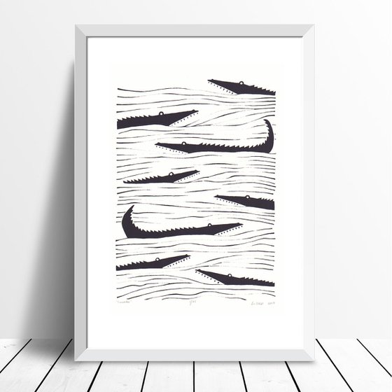 Crocodiles in Black - Unframed - FREE Worldwide Delivery