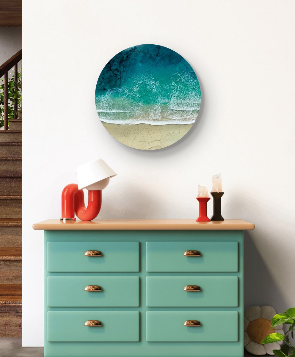 Photorealistic Landscape Acrylic Painting By Ana Hefco, 15 X 15, Round Ocean #106, Original Artwork