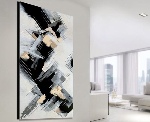 Days Like These - Large abstract art – Black & White Art - Expressions of energy and light. by Julijana Ravbar