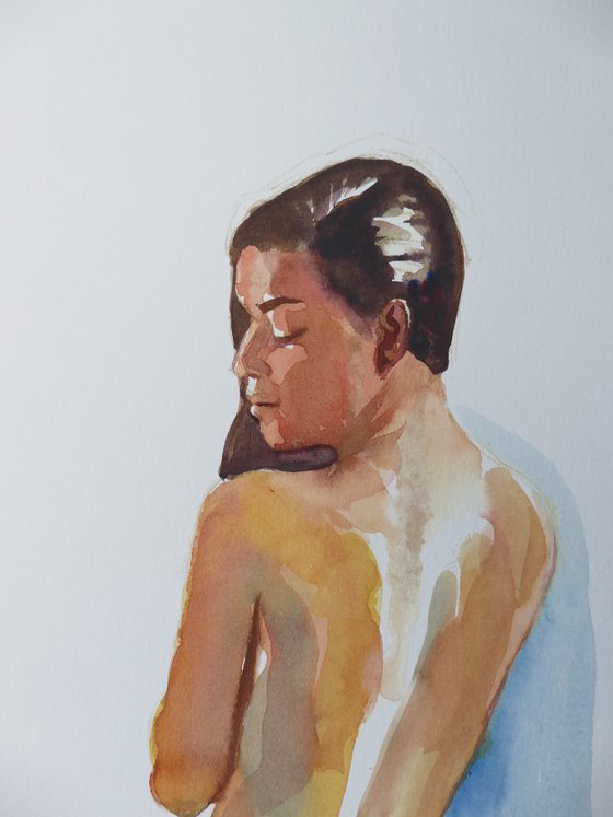 Seated female nude back study