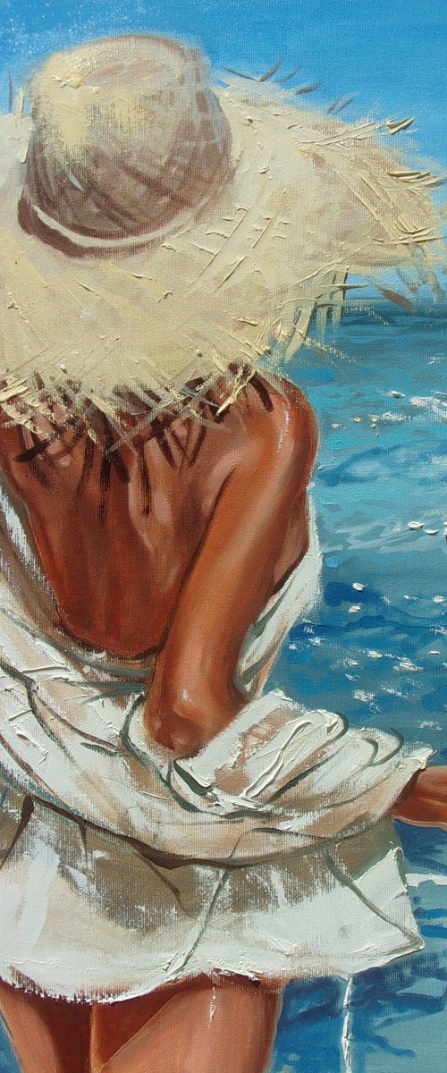 " VIEW ... " SEA original painting palette knife GIFT MODERN URBAN ART OFFICE ART DECOR HOME DECOR GIFT IDEA by Monika Luniak