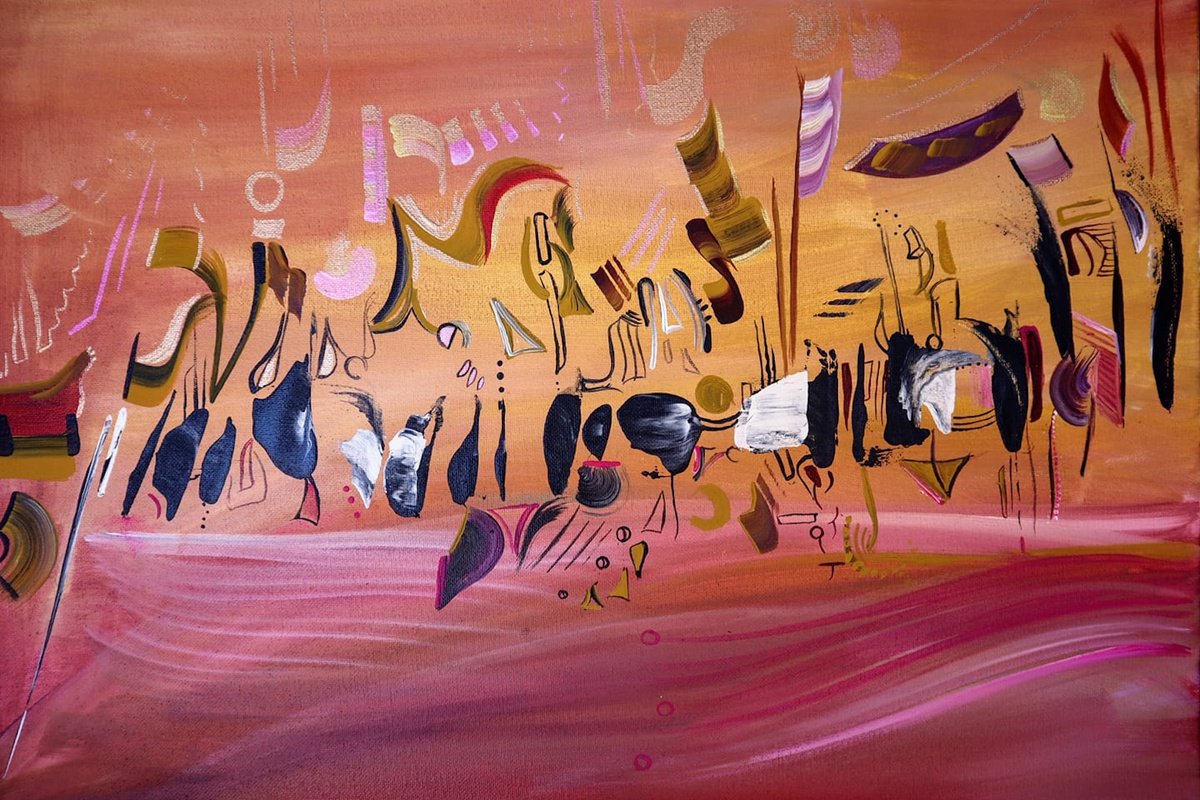 Abstract Acrylic Painting By Samah Kthar, 20 X 14", Indian Summer, Original Artwork