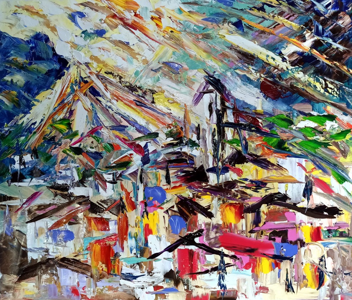 Impressionistic Abstract Oil Painting By Antonino Puliafico, 39 X 33, Alba Montana, Original Artwork