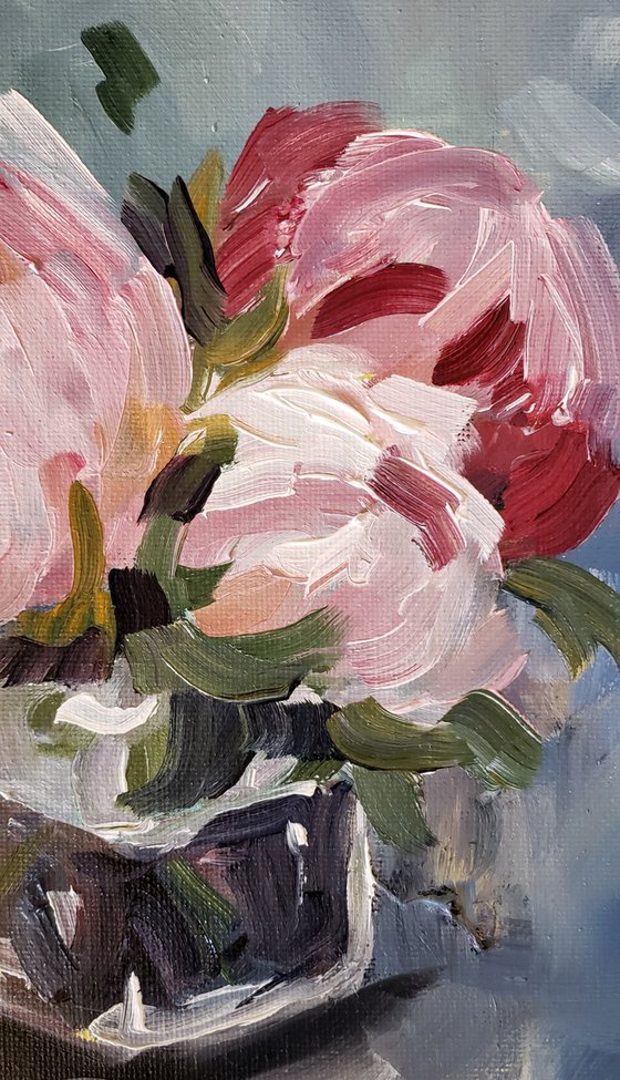 Flowers - Botanical - "Peonies in Glass Jar"