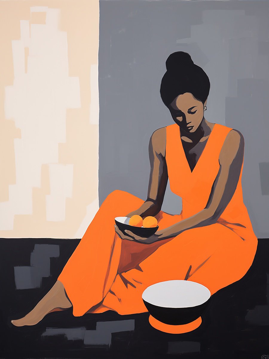 Impressionistic Portrait Acrylic Painting By Kosta Morr, 24 X 31", Woman With A Bowl, Original Artwork