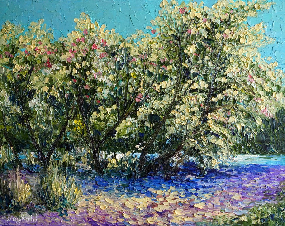 Impressionistic Landscape Oil Painting By Haykuhi Khachatryan, 20 X 16, Spring Blossom Serenity, Original Artwork
