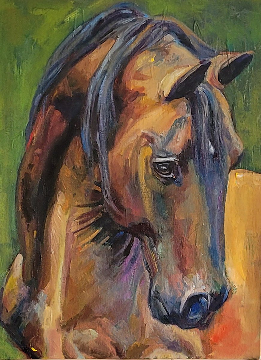 Amber, Expressive Horse Original Oil Painting, Contemporary by QI Debrah