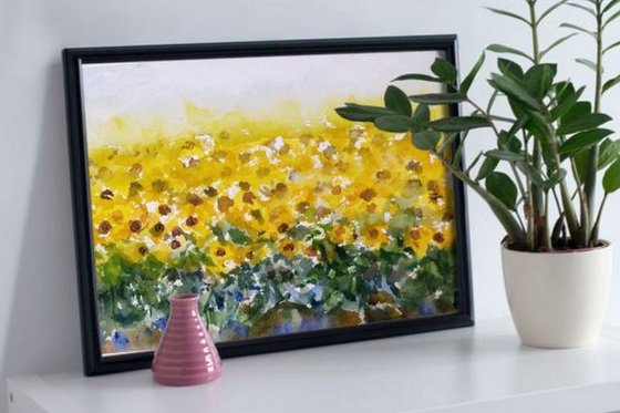 Set of water lilies and sunflower fields