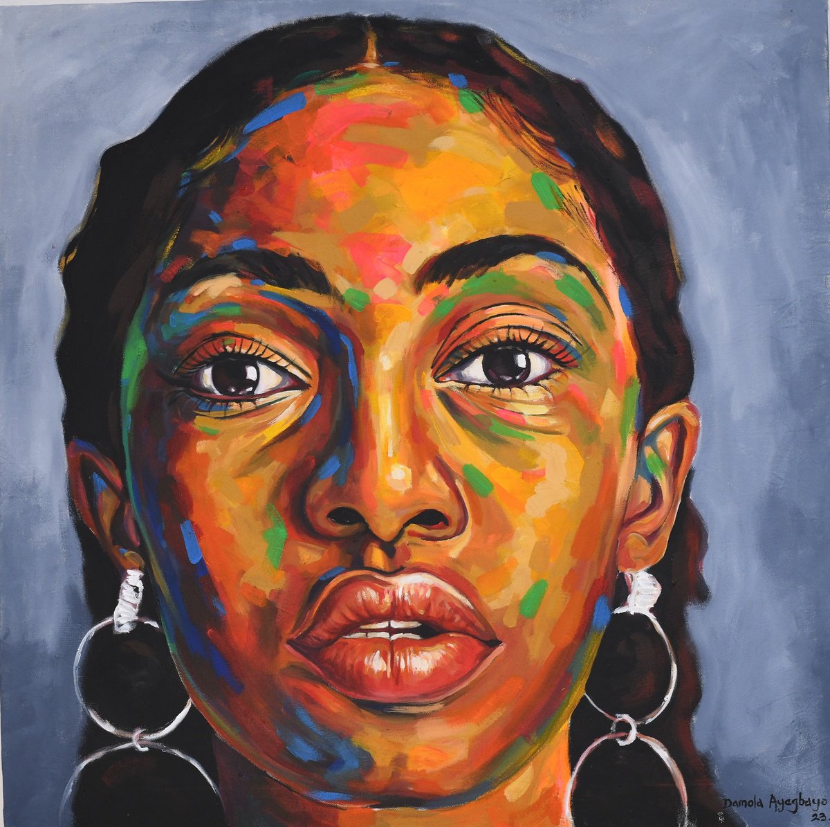 Expressive Portrait Acrylic Painting By Damola Ayegbayo, 36 X 36, Looking Beyond 4, Original Artwork