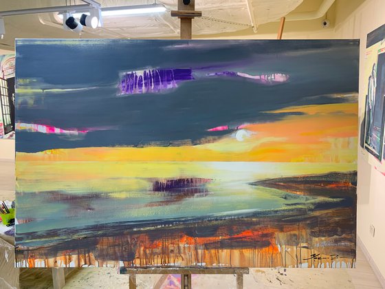 XL Big seascape - "Bright sky" - Expressionism - Minimalism - Sea - Ocean - Sunset