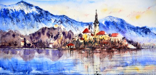 Slovenia #38 17x36cm 2018 smal drawing by Nenad Kojić watercolorist