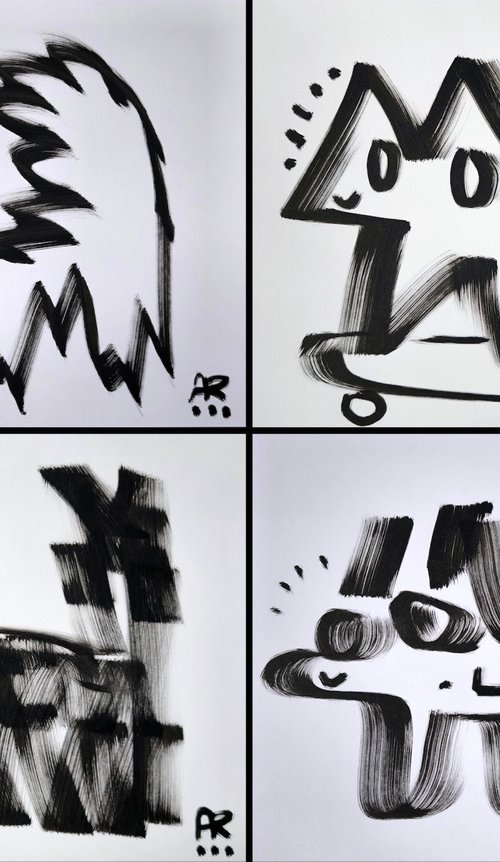 4 DRAWINGS B&W by Angel Rivas