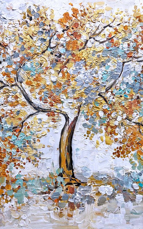 Tree of Life - Original Gold Color Abstract Painting  90 x 60 cm (36 x 24 inches) by Sandra Zekk