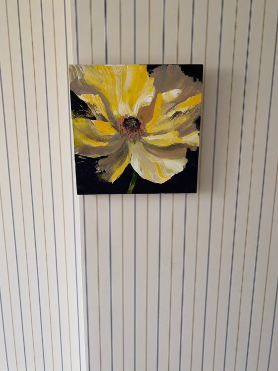 Yellow poppy original painting on canvas
