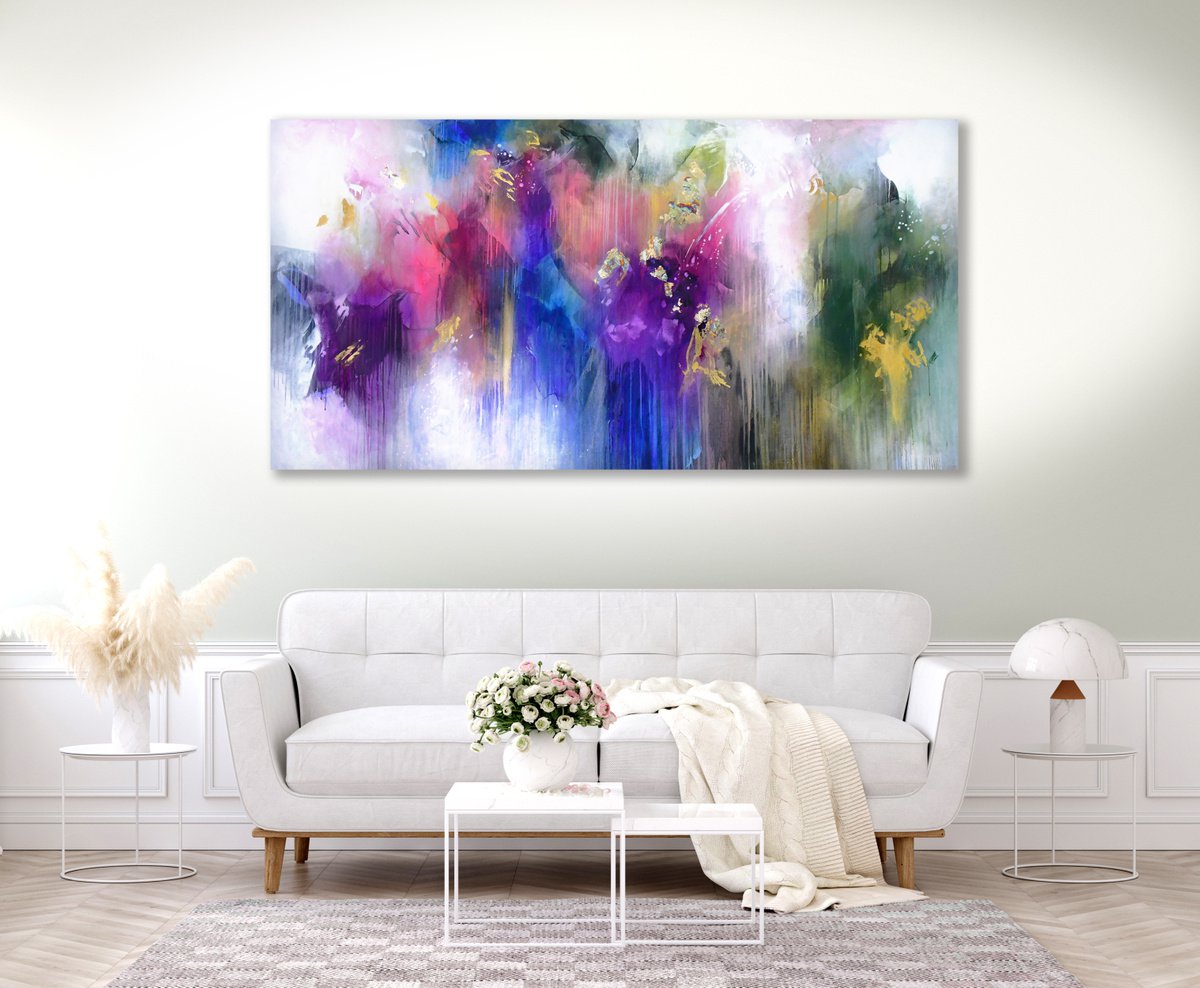Abstract Acrylic Painting By Kirsten Handelmann, 83 X 45", Moulin Rouge, Original Artwork