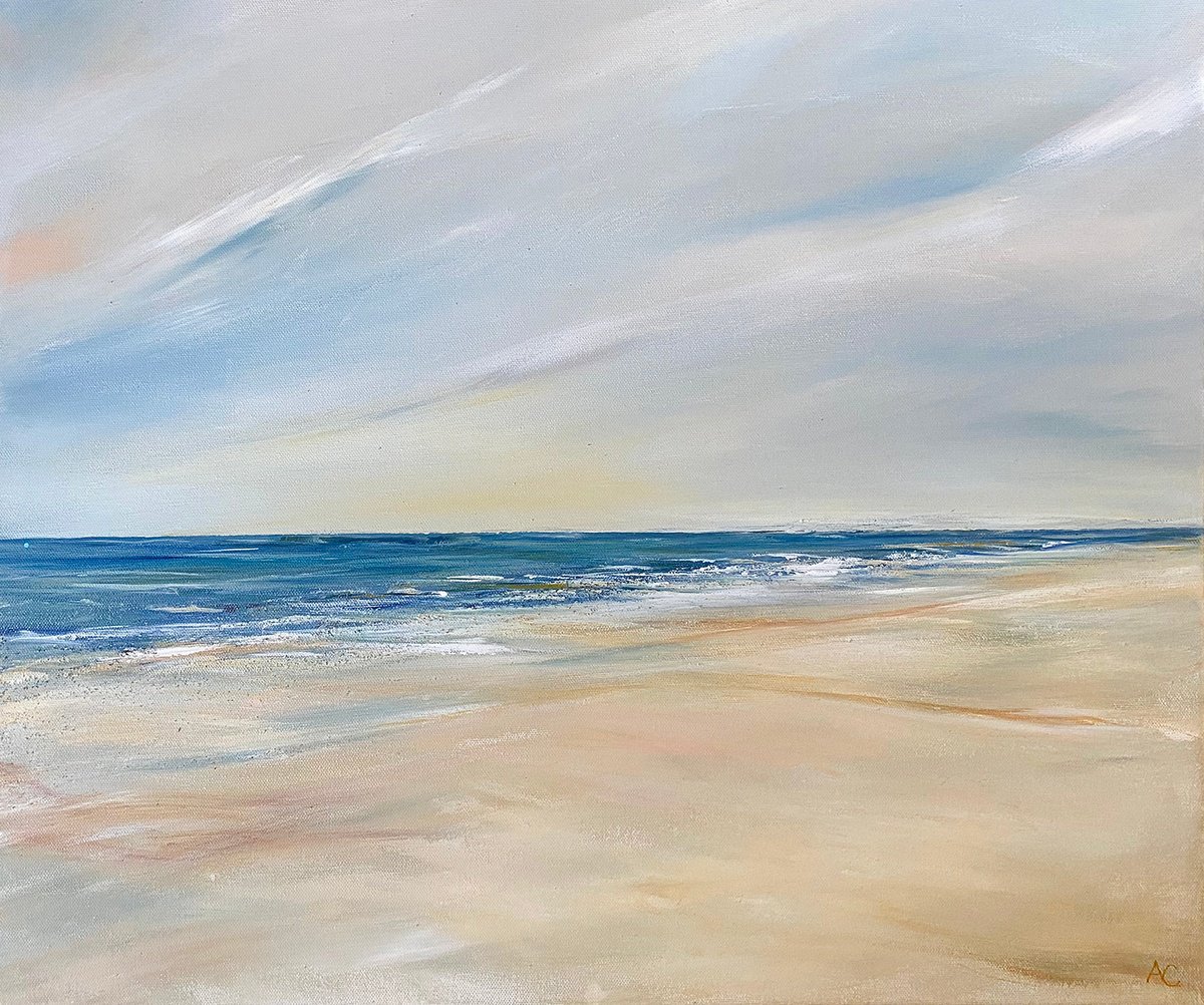 Impressionistic Landscape Acrylic Painting By Arti Chauhan, 24 X 20, Pristine Beach, Original Artwork