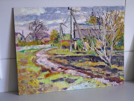 October, rainy day (plein air, original oil painting)