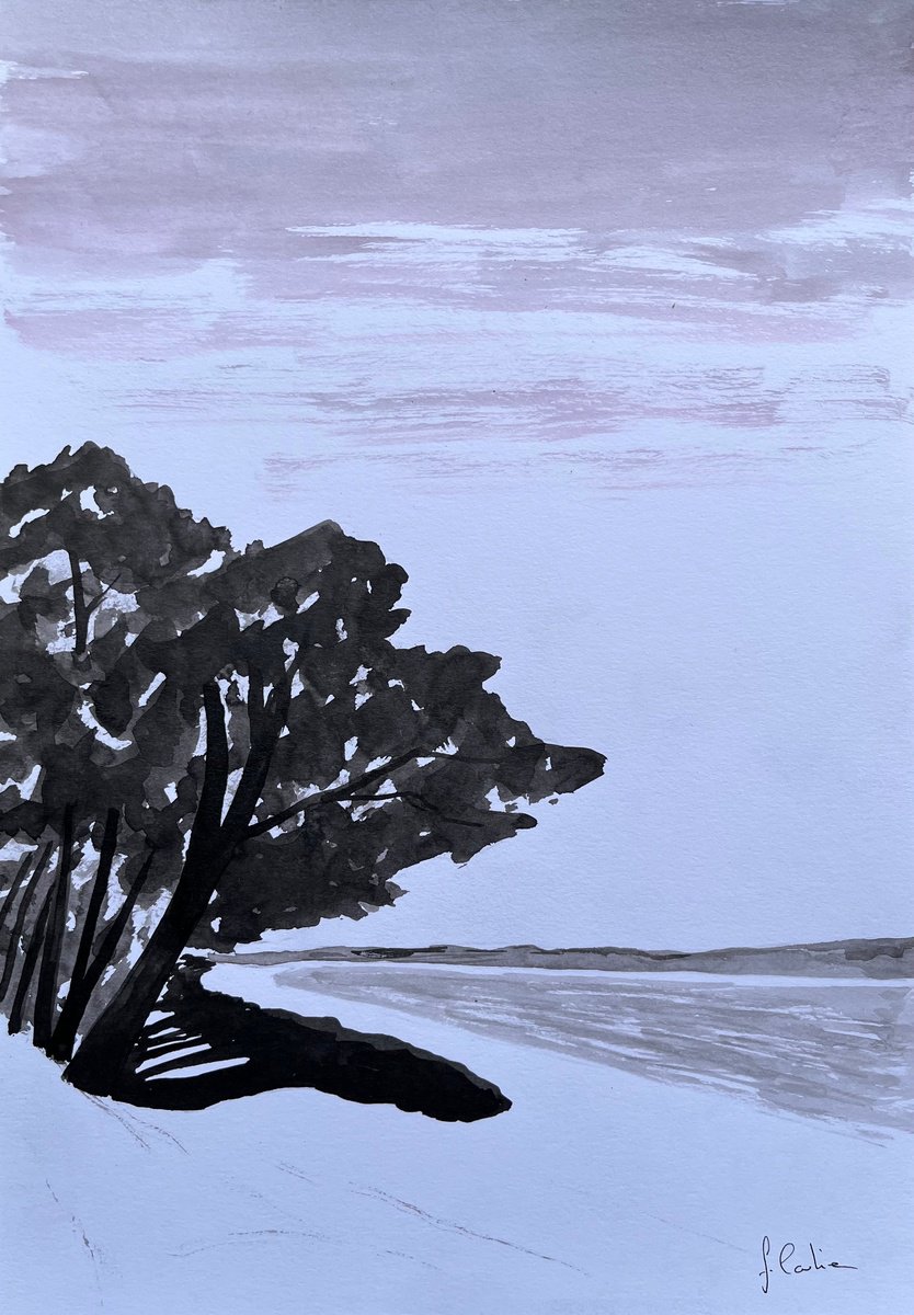 Landscape Painting By Cadiou Frederic, 9 X 13, Evening In Cap Coz, Original Artwork