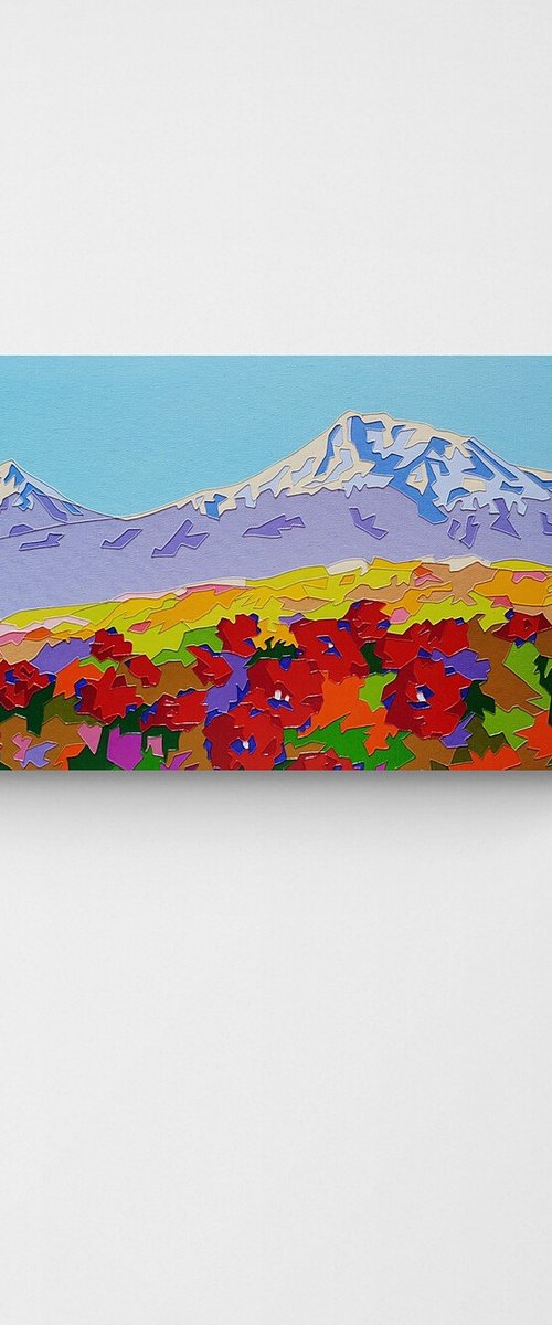 Poppy field of Mount Ararat - | 30x50cm, 2024, Modern, Original style | by Ashot Avagyan