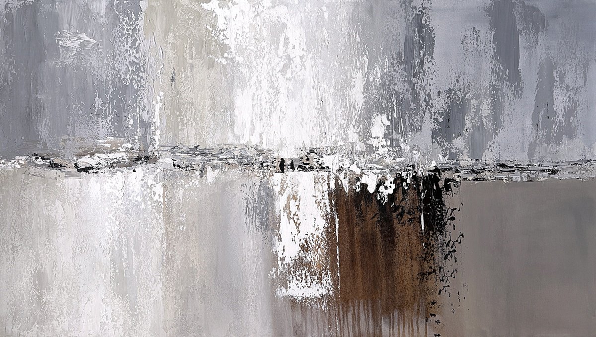 Geometric Abstract Acrylic Painting By Tatiana Malinovscaia, 55 X 31", Whispers Of Light And Earth, Original Artwork