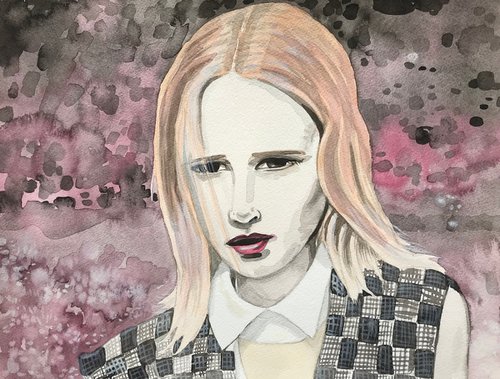 Woman in a Check Top - Original painting by Kitty  Cooper