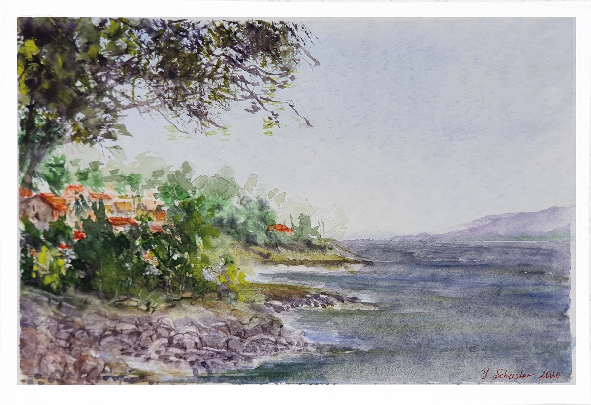 Impressionistic Landscape Watercolour By Yulia Schuster, 12 X 8", Etude Nn, Original Artwork