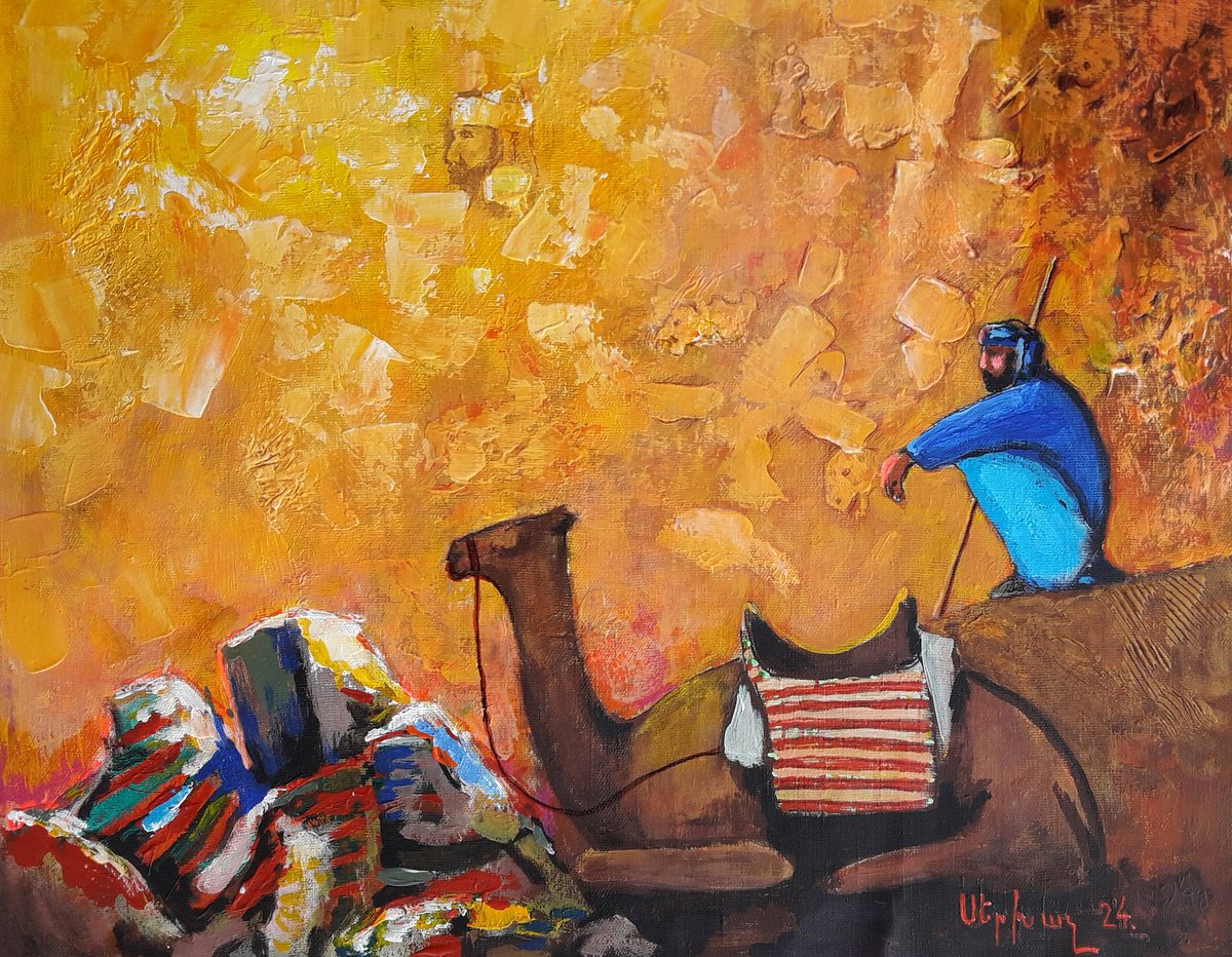 Impressionistic Portrait Oil Painting By Sergey Xachatryan, 20 X 16", A Resting Bedouin, Original Artwork