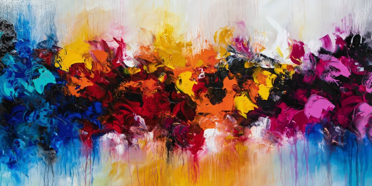 Abstract Acrylic Painting By Art By Catalin, 59 X 30, Love Drops 42, Original Artwork