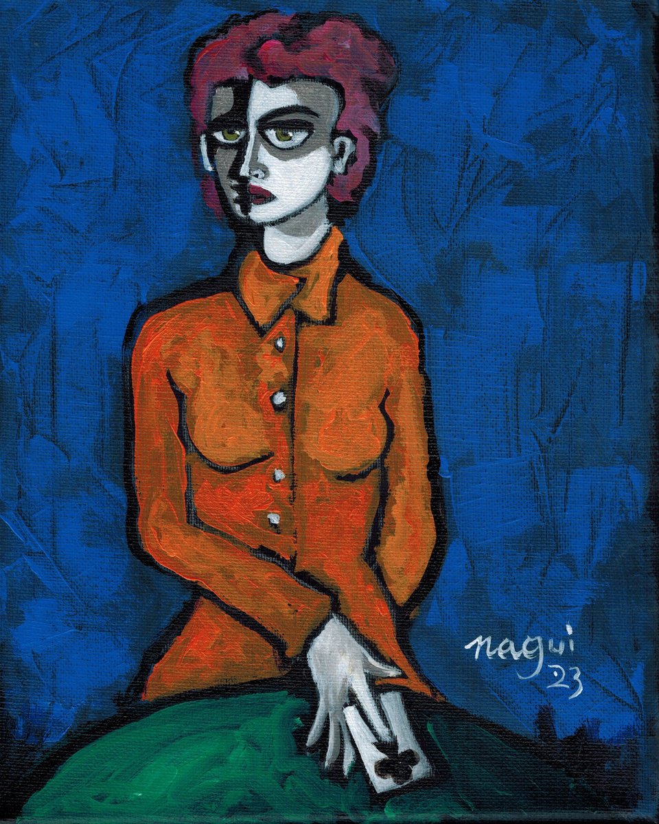 Expressive Portrait Acrylic Painting By Nagui, 8 X 10", Ace Of Clubs, Original Artwork