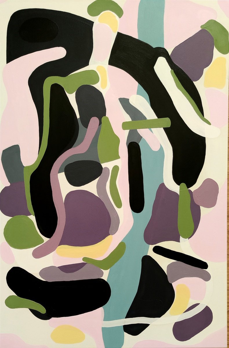 Organic Abstract Oil Painting By Chrissy Guest, 20 X 30, Green Green Grass Of Home 1, Original Artwork