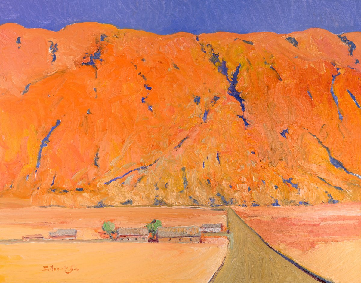 Expressive Landscape Oil Painting By Suren Nersisyan, 28 X 22", Desert Road, Original Artwork