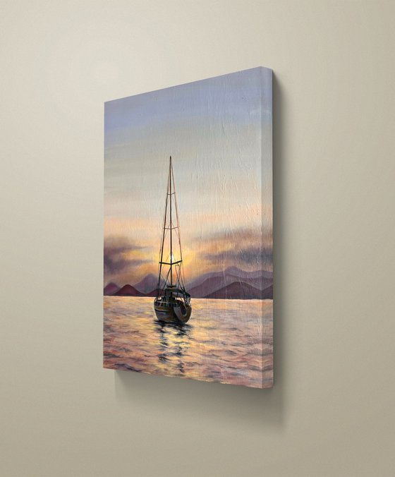 "Peace" - sailboat at sunset seascape