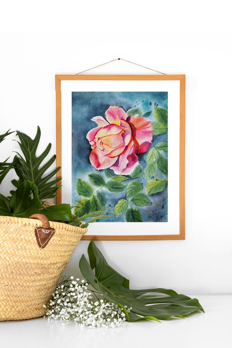 Impressionistic Botanical Watercolour By Delnara El, 11 X 15, Tea Rose, Original Artwork