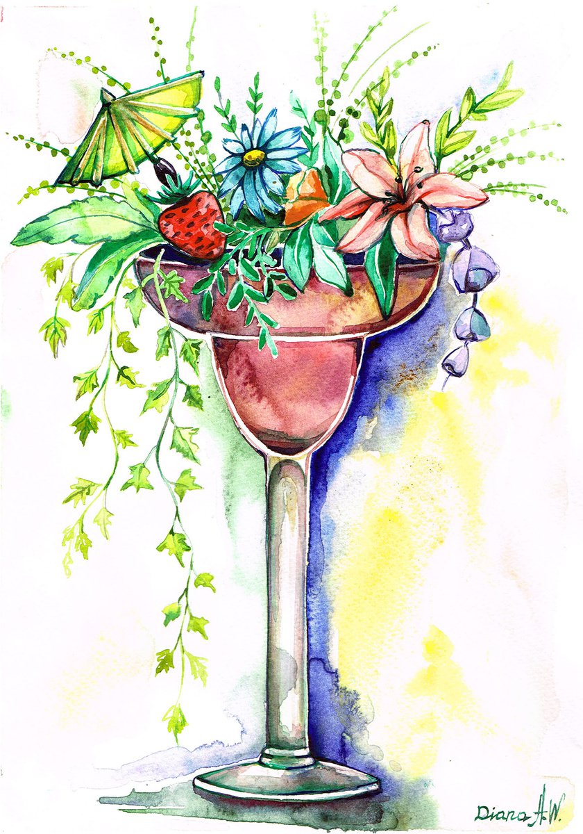 Flowers in Margarita Glass by Diana Aleksanian